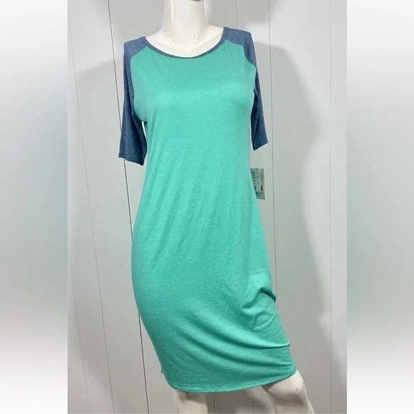 NWT LuLaRoe Julia Raglan Shirt Dress Women's Stretch Knit Midi Crew Neck Sz M - Picture 1 of 11